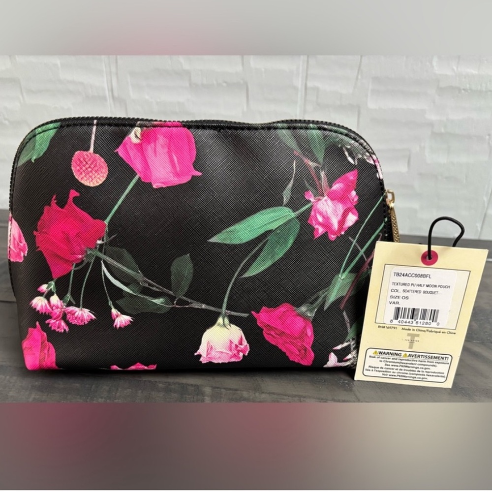 Ted Baker London Black Floral Print Cosmetic Bag NWT - Picture 2 of 6